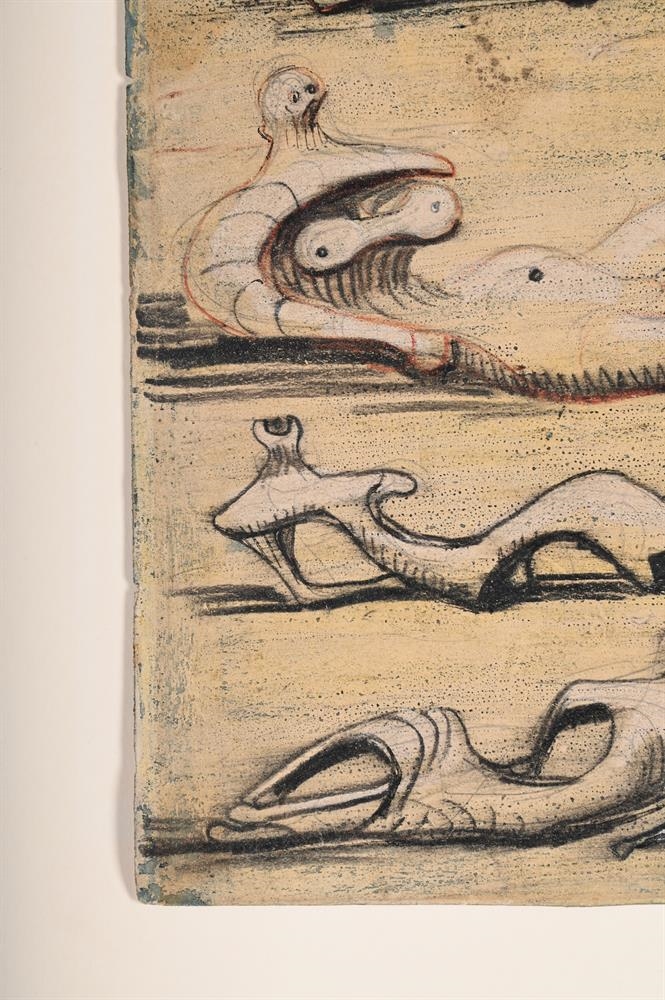 Artwork by Henry Moore, RECLINING FIGURES, Made of Pencil, wax crayon, watercolour