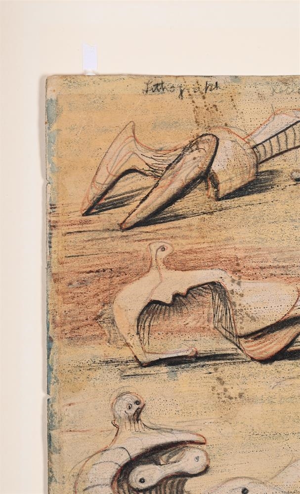 Artwork by Henry Moore, RECLINING FIGURES, Made of Pencil, wax crayon, watercolour