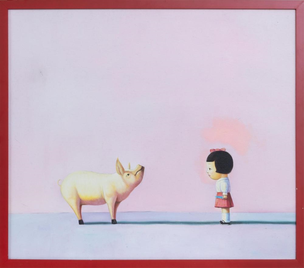 Artwork by Liu Yeo, Girl and Pig, Made of acrylic onboard
unsigned, acrylic onboard