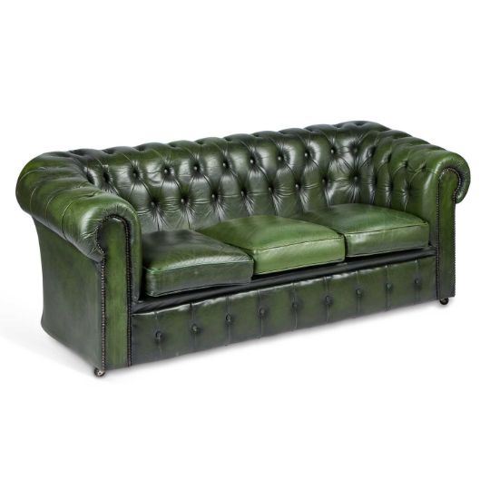 Chesterfield | A GREEN LEATHER THREE-SEATER CHESTERFIELD SOFA | Compare ...