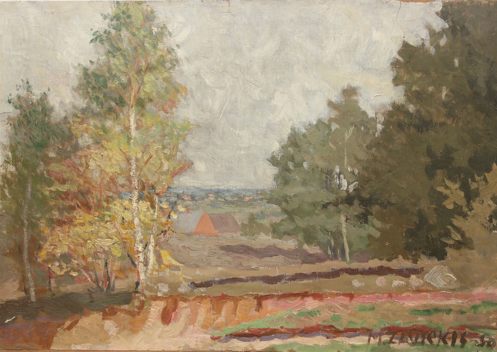 Artwork by Matīss Zavickis, Rural landscape, Made of Cardboard, oil