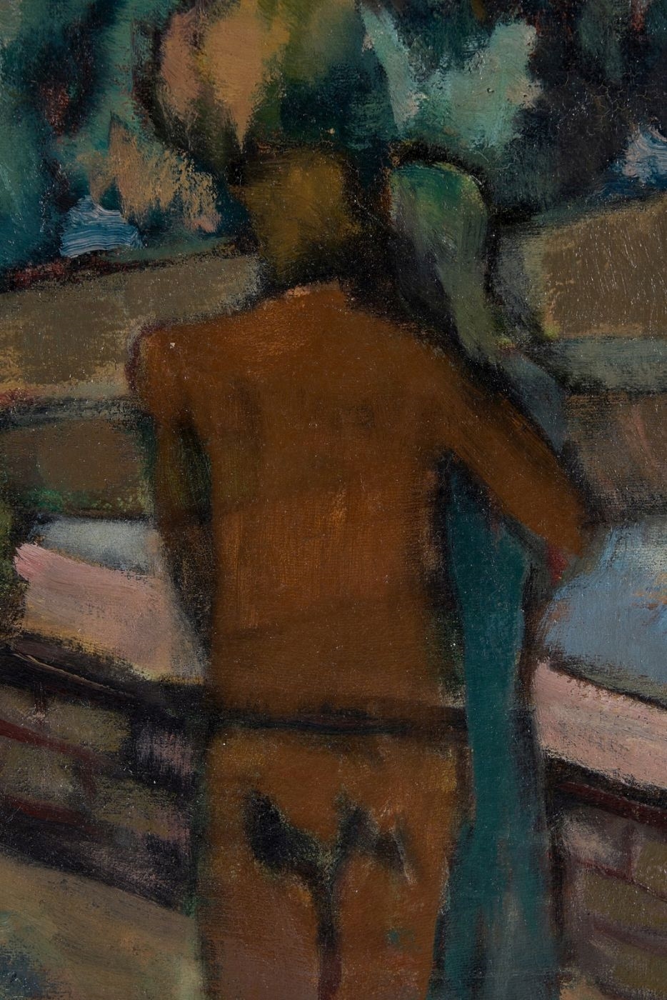 Artwork by Friedrich Wilhelm Meyer, Paar in der Grünanlage - Blick auf d. Eschenheimer Turm, Made of oil/canvas