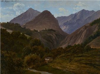 Bei Meran - Das Finnenloch und Schloß Auer bey Meran Abends - Ludwig Mayer