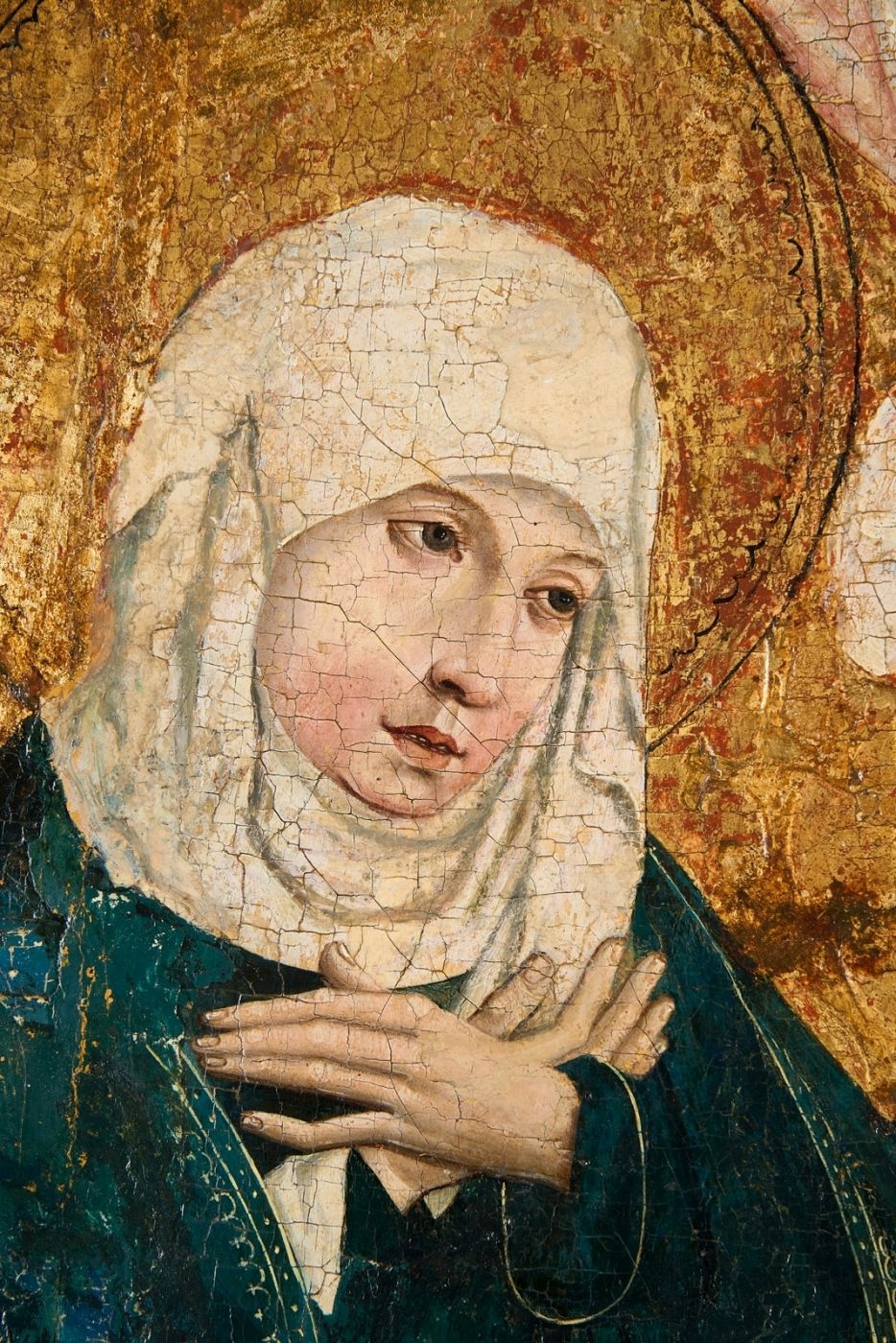 Artwork by Master of the Middle-Rhine, Kreuzigung Christi mit Maria und dem Evangelisten Johannes, Made of mixed media on wood