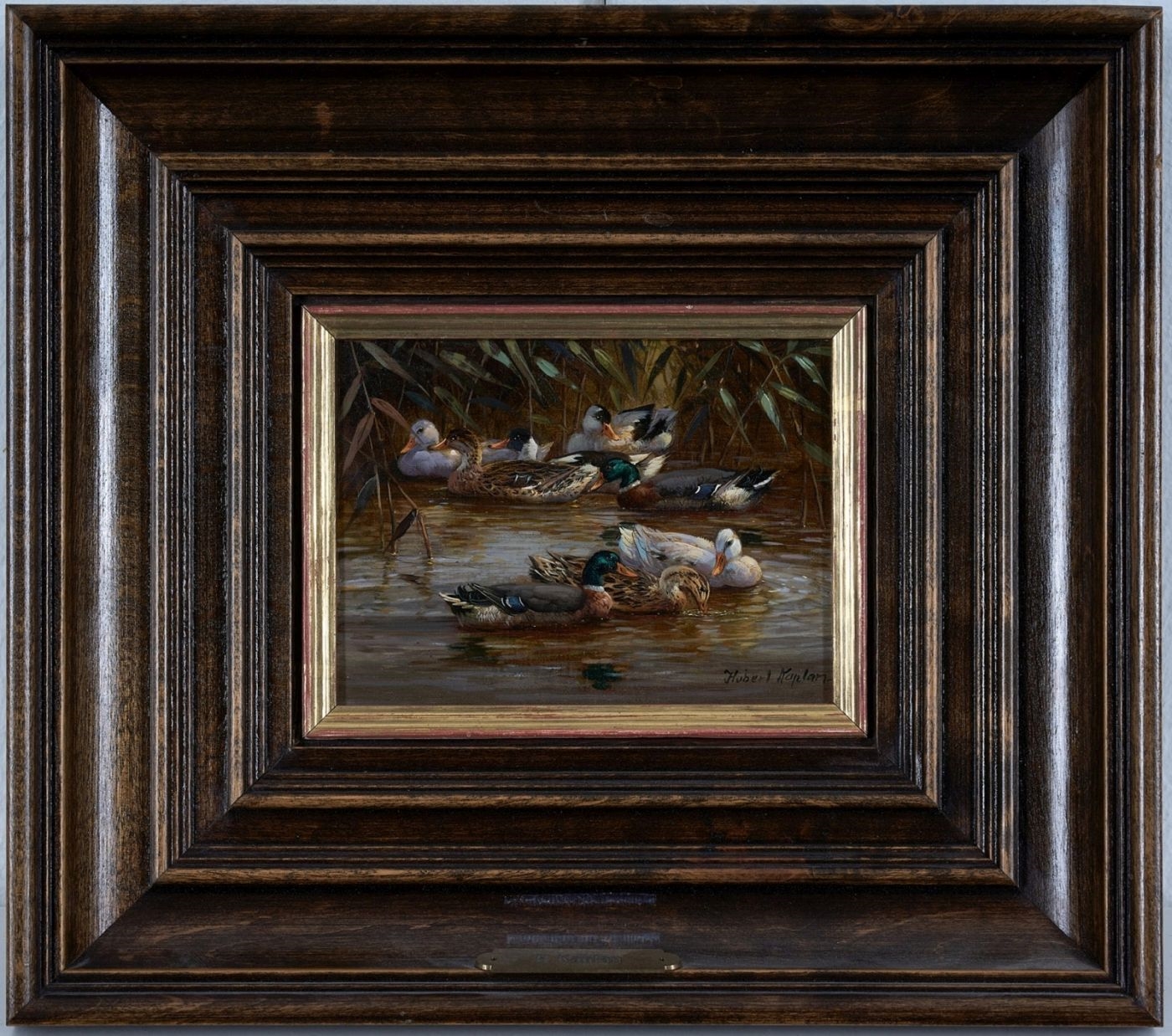 Artwork by Hubert Kaplan, Enten am Teich, Made of oil on wood