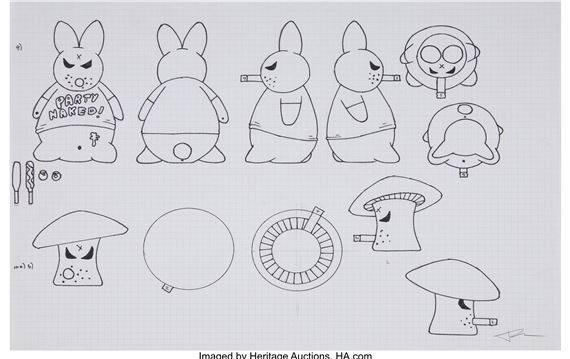 Frank Kozik | Party Naked Bunny Mongers Menthols Sketch (2007) | MutualArt