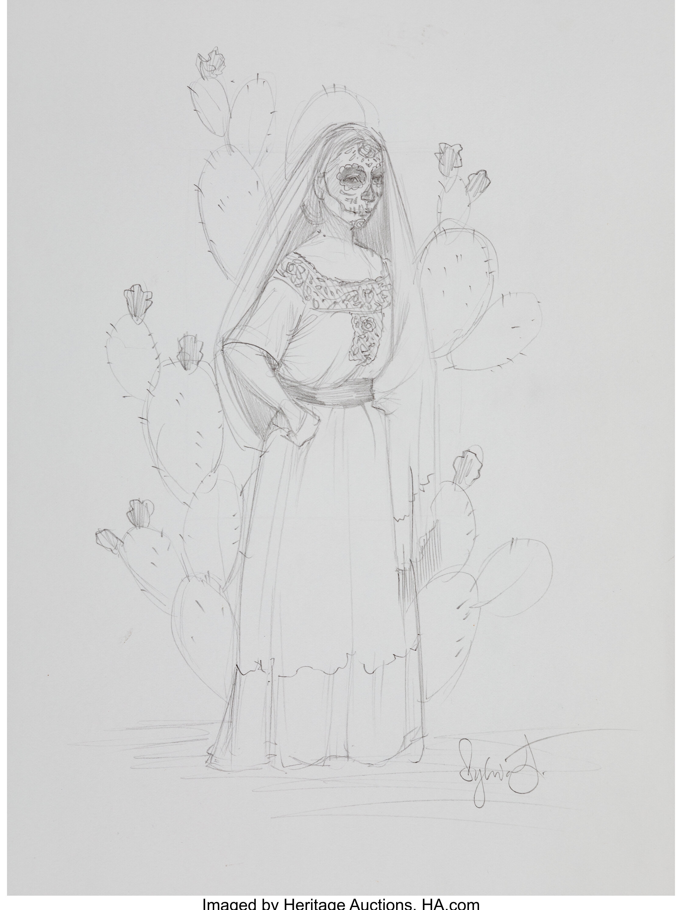 Artwork by Sylvia Ji, Woman by Cactus Sketch, Made of Pencil on paper