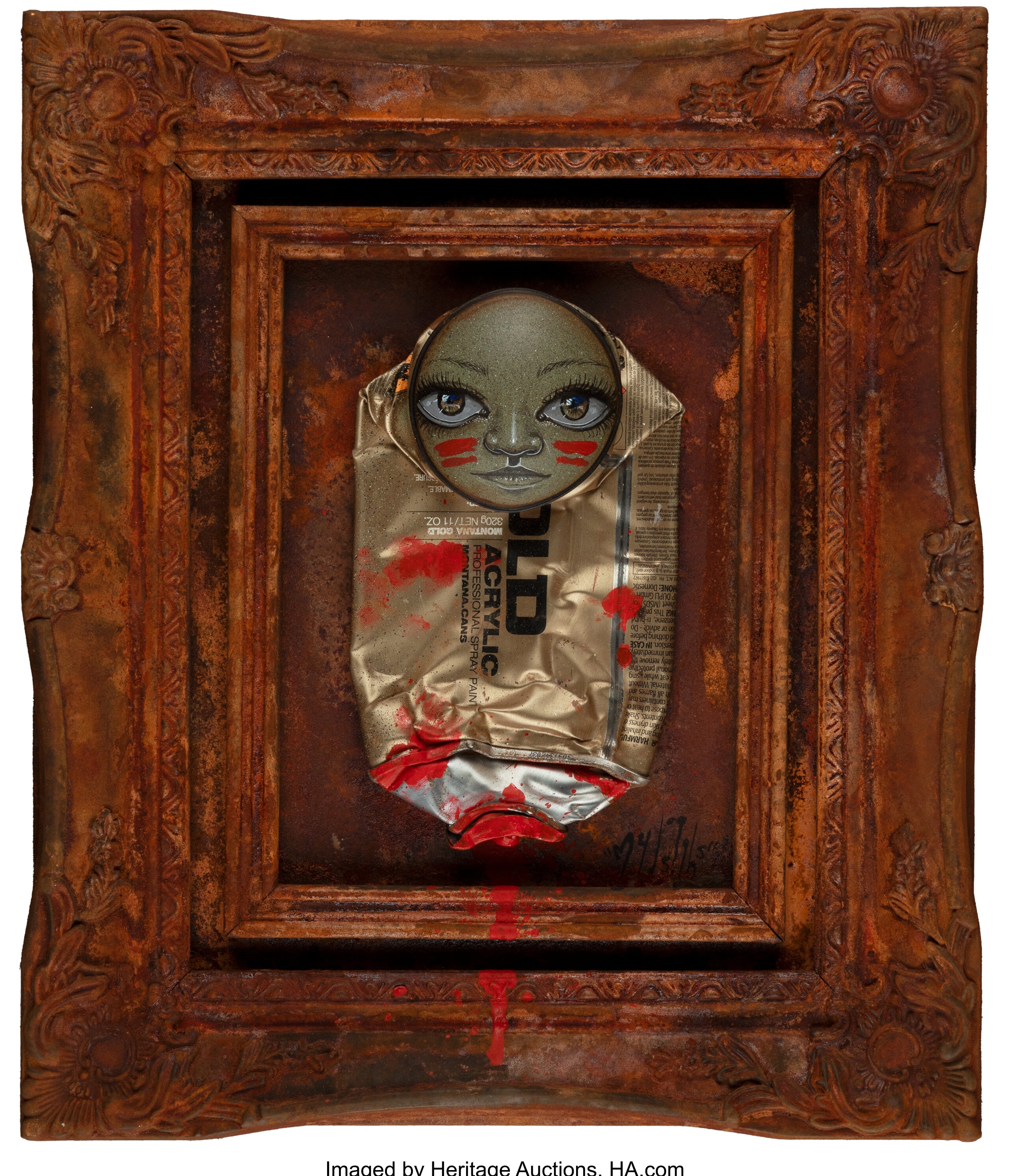 Artwork by My Dog Sighs, Painted Lady 2, Made of Acrylic and spray paint on recycled spray paint can mounted on wooden frame