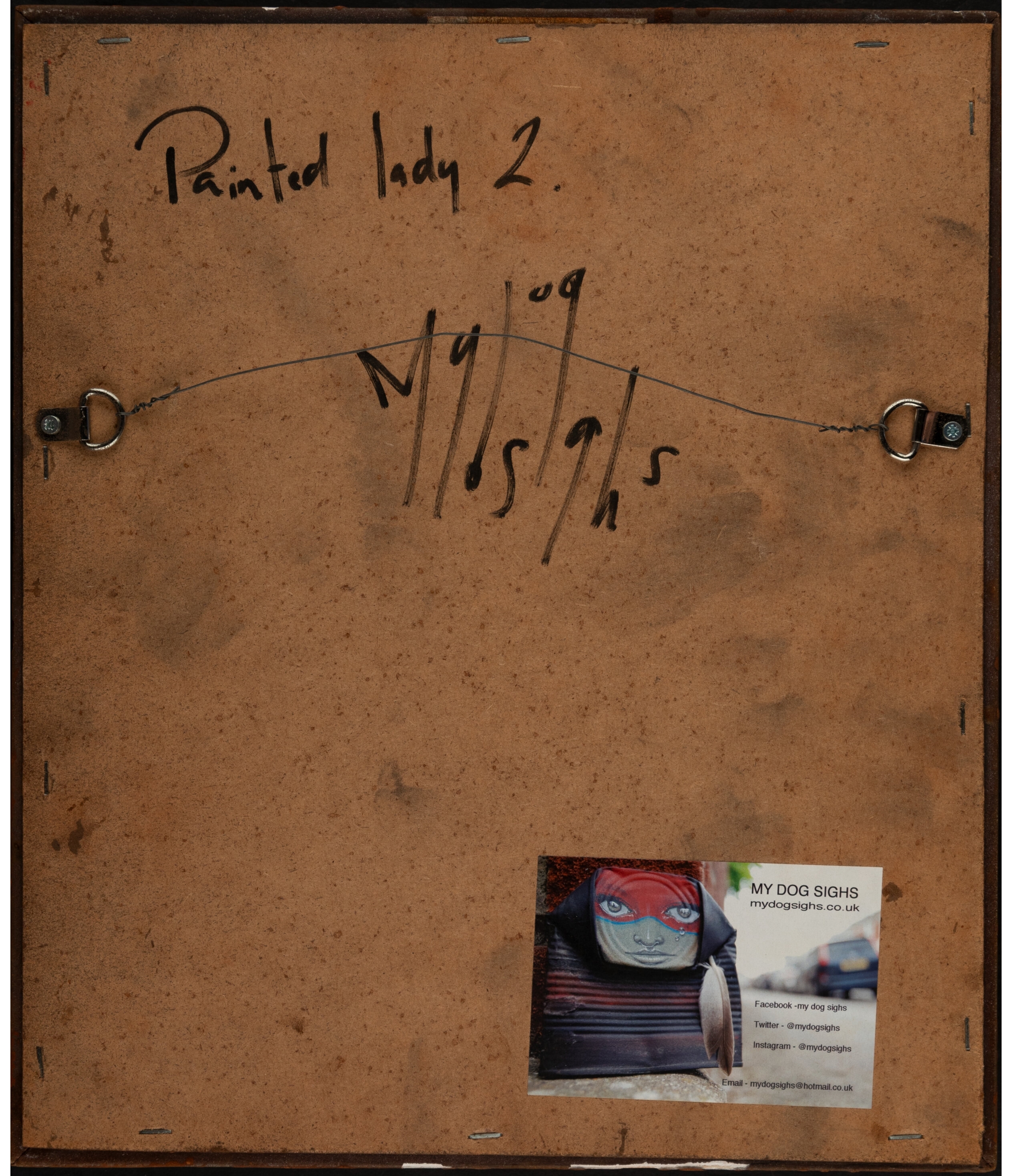 Artwork by My Dog Sighs, Painted Lady 2, Made of Acrylic and spray paint on recycled spray paint can mounted on wooden frame