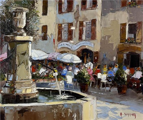 Andr Deymonaz Andre Deymonaz 1946 2019 Cafe Scene Oil Painting 