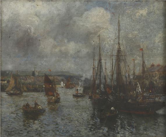 Boats in a harbour by Bernard Finegan Gribble
