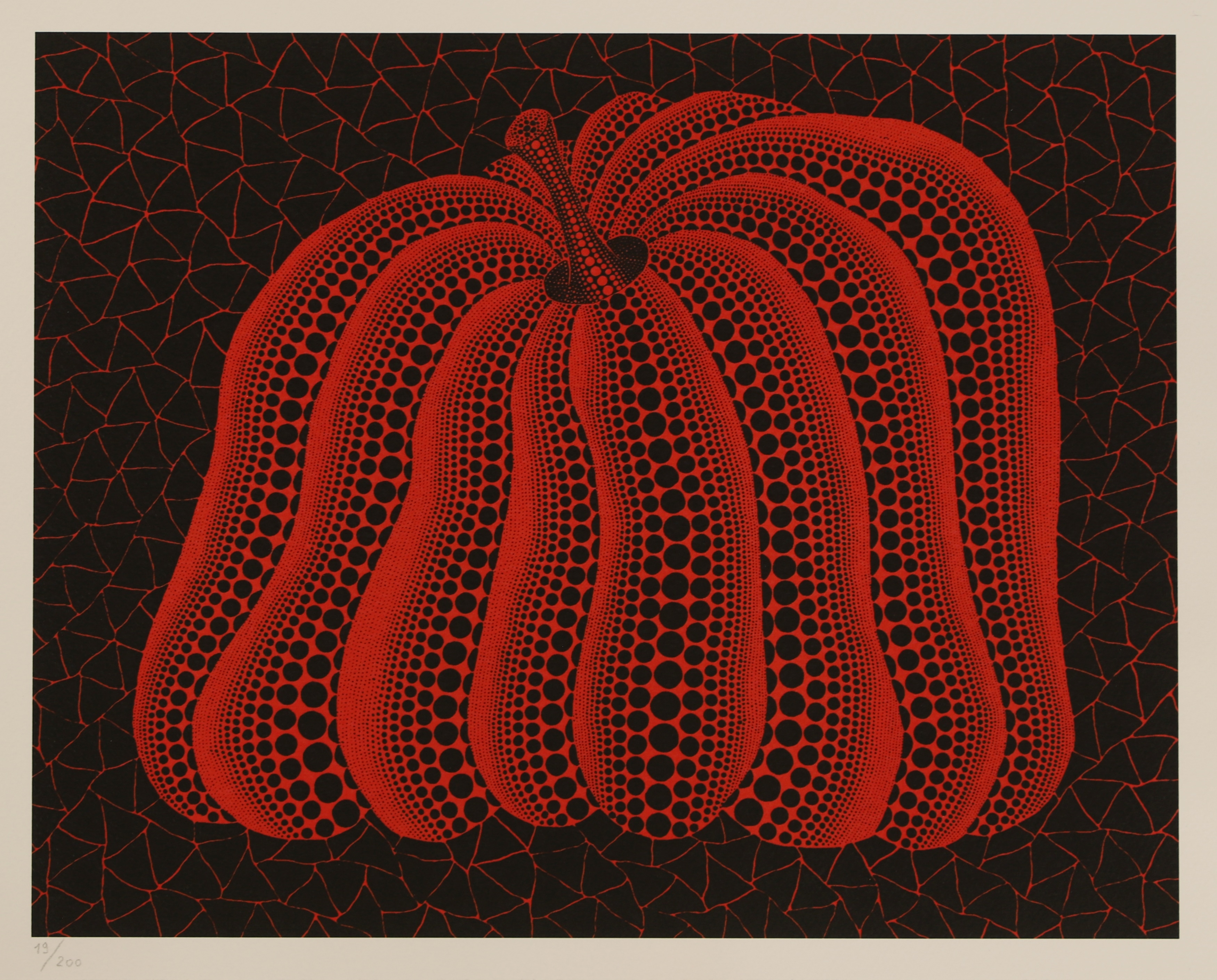 Artwork by Yayoi Kusama, Pumpkin (black and red), Made of lithograph in colours