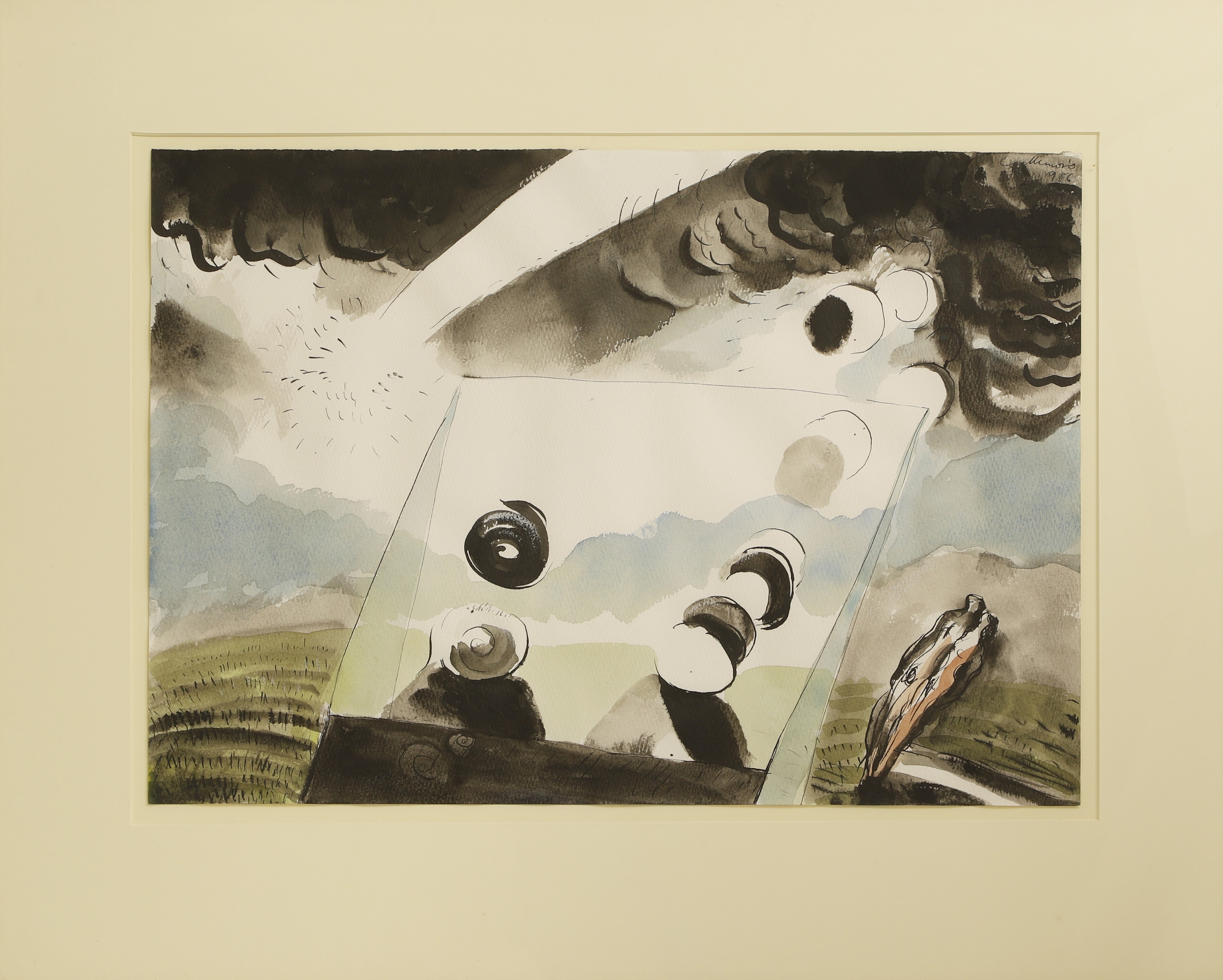 Artwork by Michael Cullimore, Still Life with Comet, Made of pen and ink and watercolour