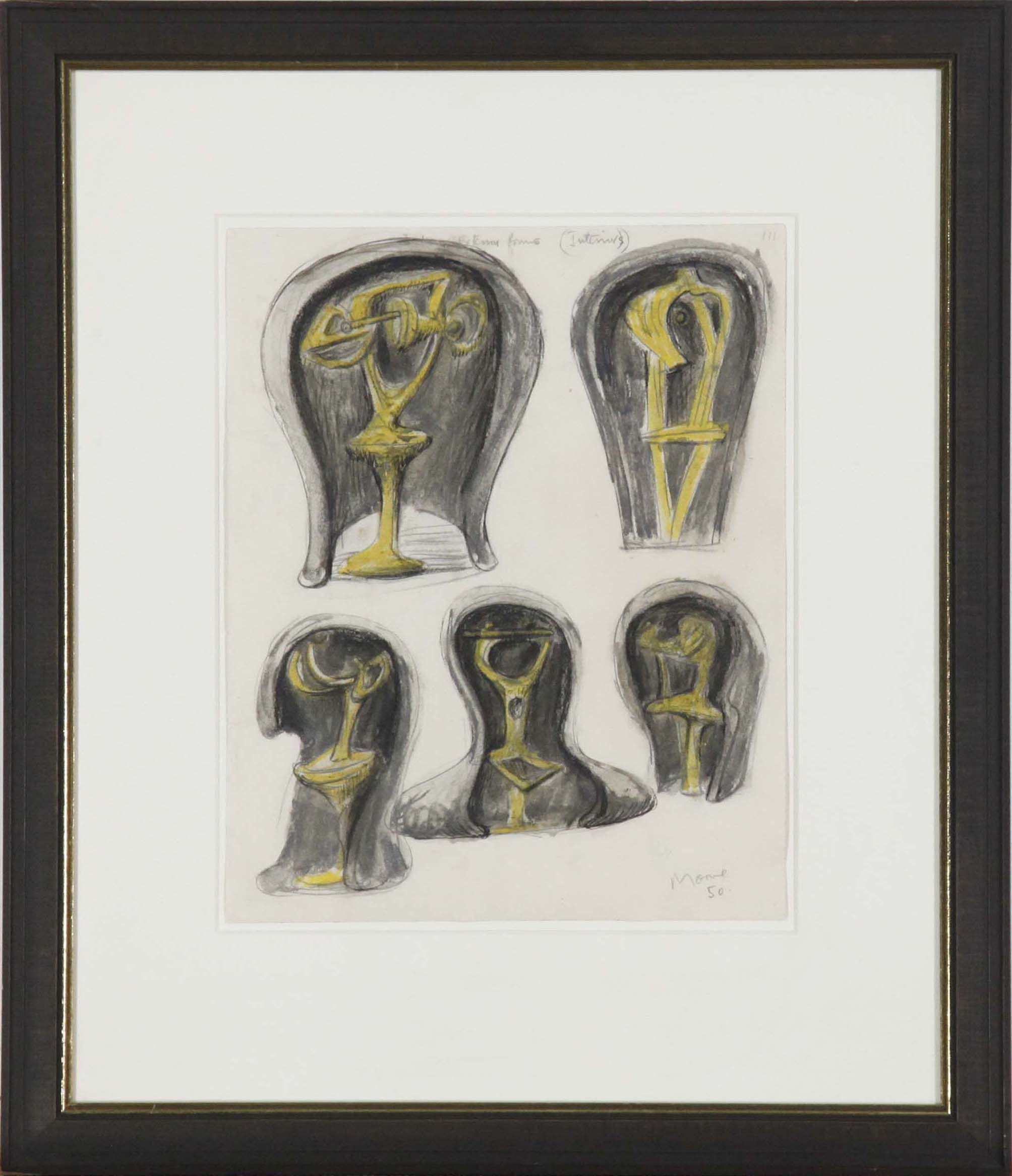 Artwork by Henry Moore, Helmet Heads: Exterior Forms (Interior, Made of Gouache, watercolor wash, black chalk, ink and pencil
