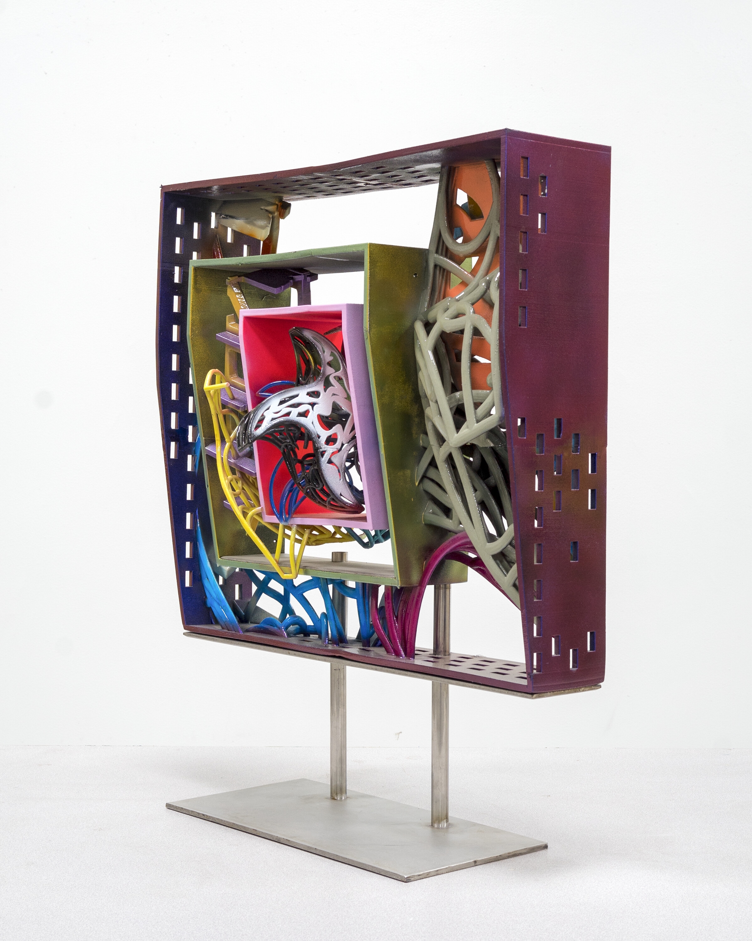 Artwork by Frank Stella, Framed Model for the Frigate Macedonian HBM and the Frigate United States 2, Made of plastic with stainless steel
