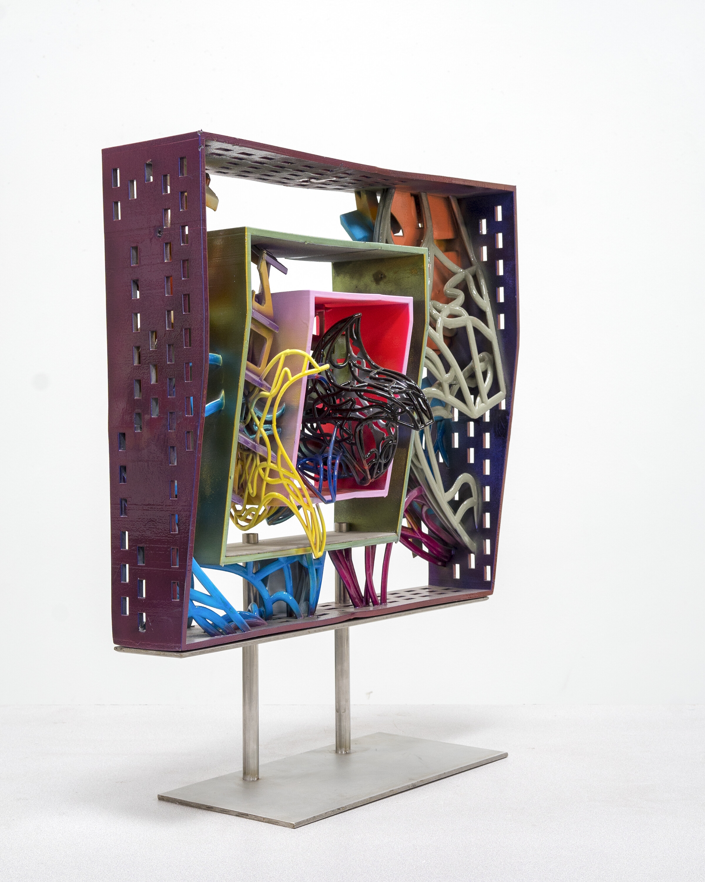 Artwork by Frank Stella, Framed Model for the Frigate Macedonian HBM and the Frigate United States 2, Made of plastic with stainless steel