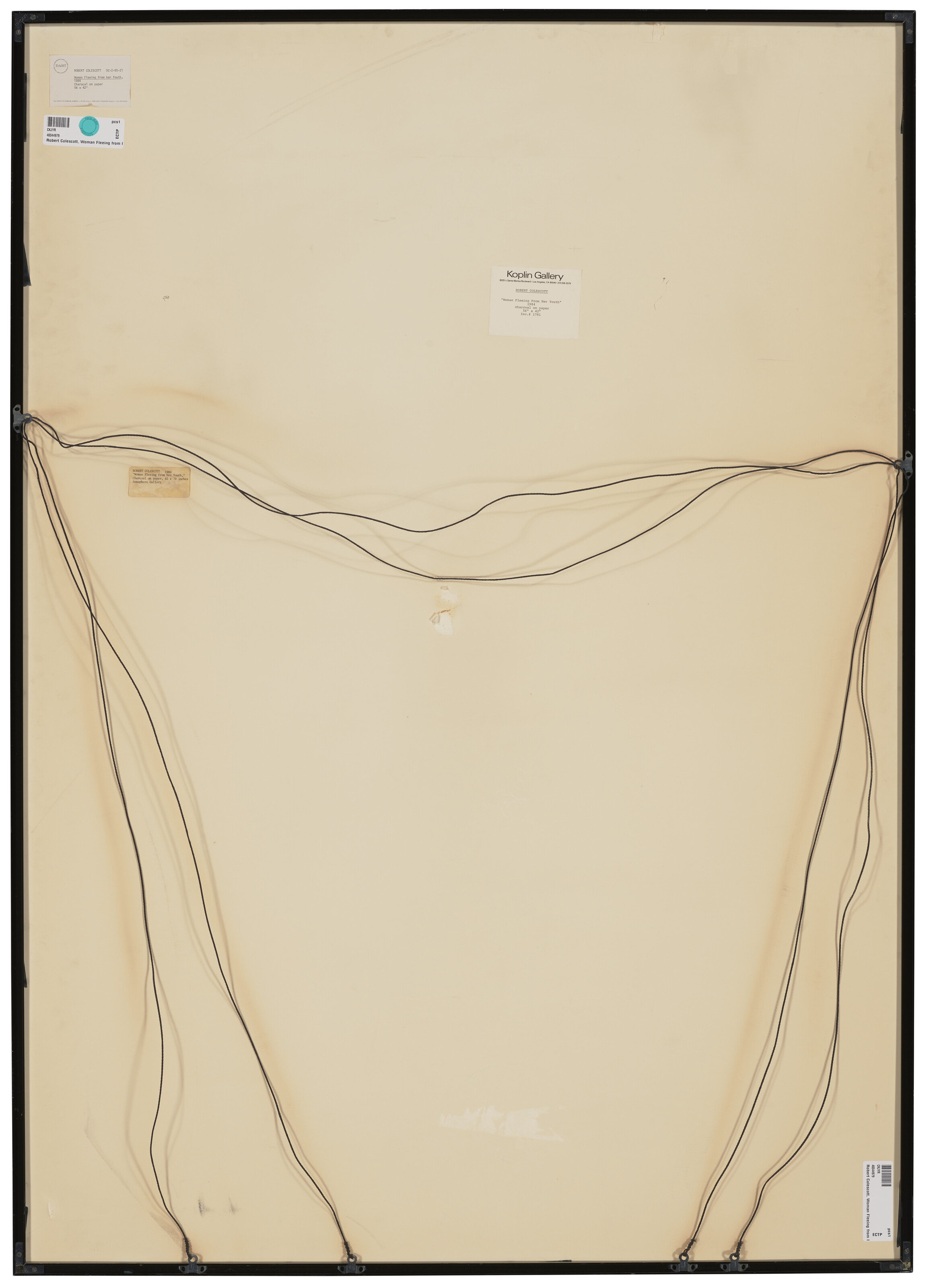 Artwork by Robert Colescott, Woman Fleeing From Her Youth, Made of charcoal on paper