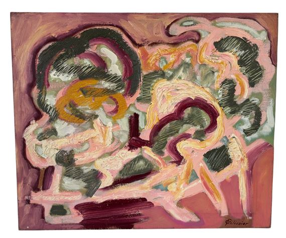 Abstract composition in , crimson and earth tones - Gilbert Pélissier