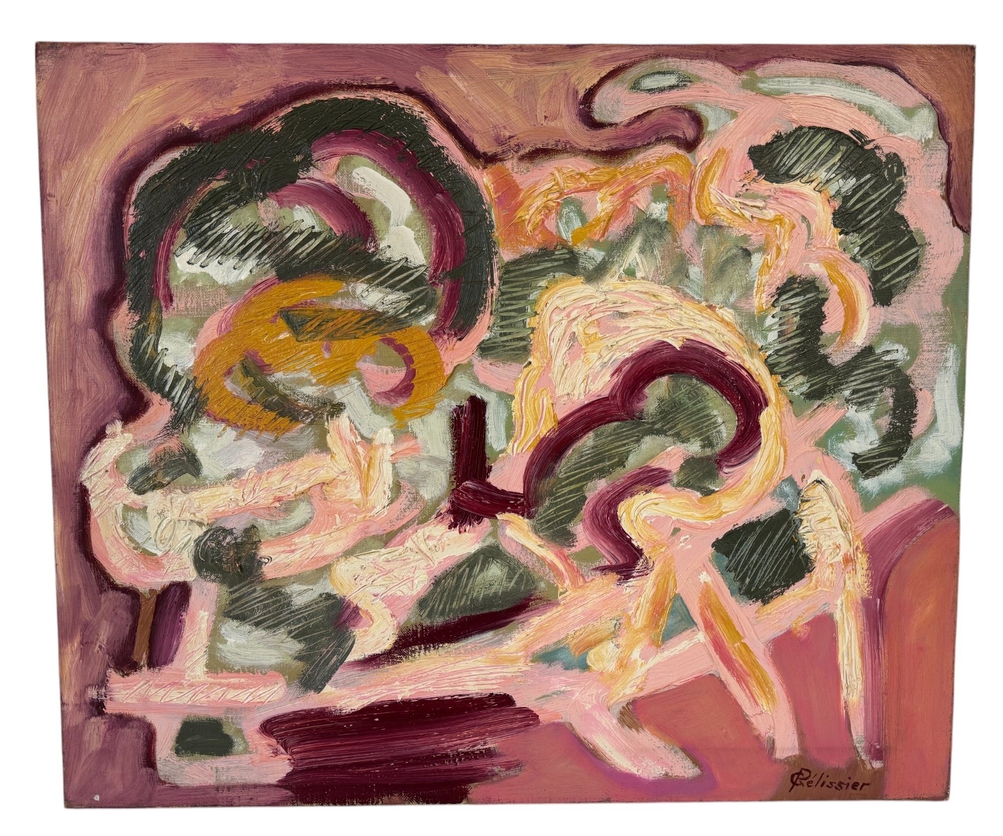 Artwork by Gilbert Pélissier, Abstract composition in , crimson and earth tones, Made of oil on canvas