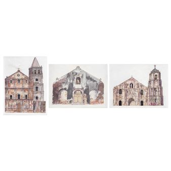 A lot of 3 church paintings - Rodolfo Ragodon