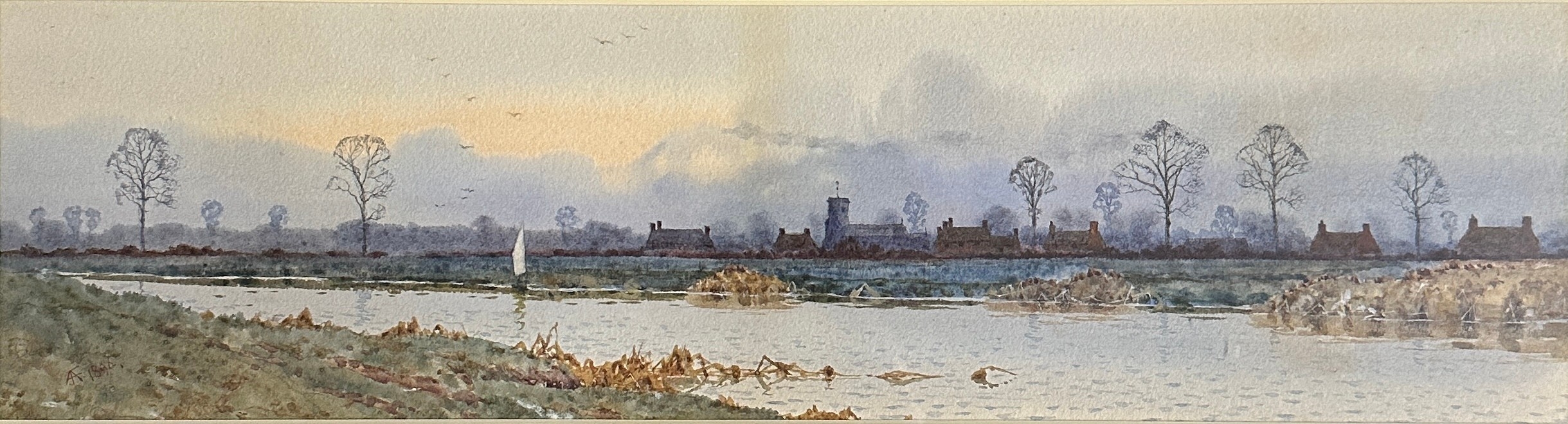 Artwork by Athur Anderson Fraser, A Fenland Scene, Made of watercolour on paper