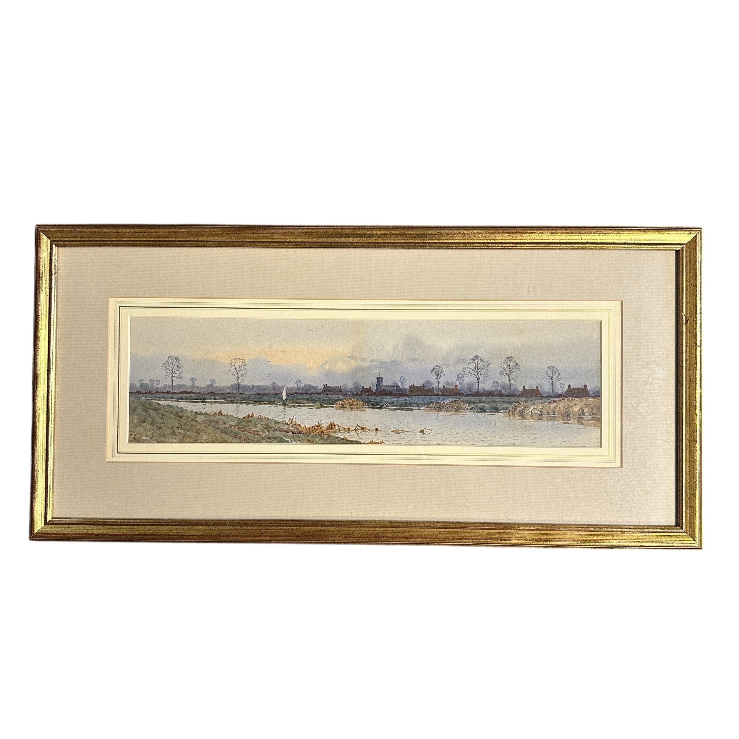 Artwork by Athur Anderson Fraser, A Fenland Scene, Made of watercolour on paper