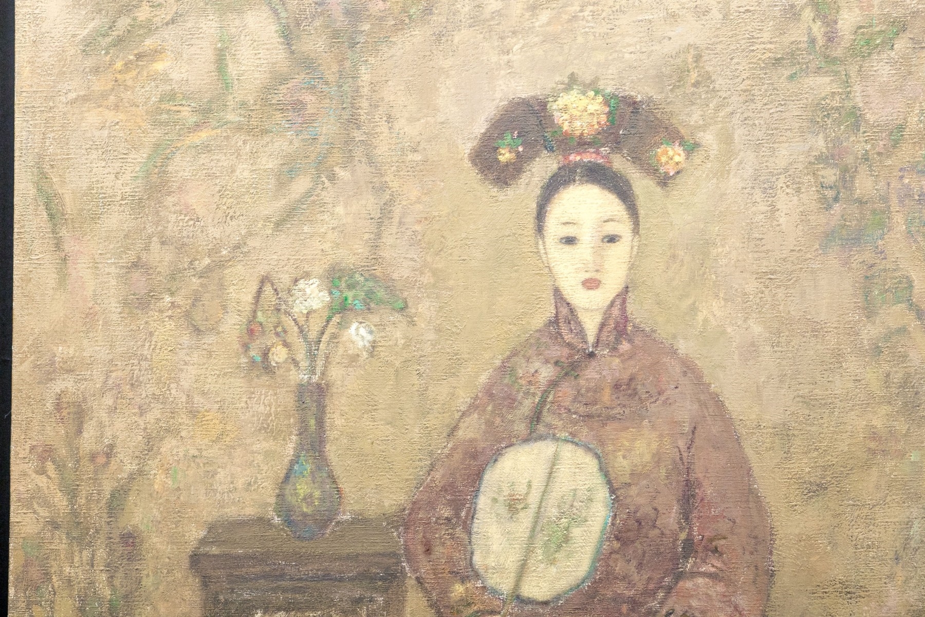 Artwork by Jia Juanli, Portrait Of A Woman With A Fan, Made of oil on canvas