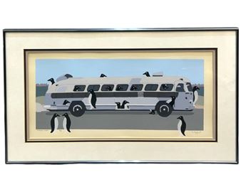 Signed Jim Saylor “A Penguin Holiday" Serigraph - Jim Saylor