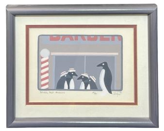 Signed Jim Saylor “Barber Shop Penguins&quot; Serigraph - Jim Saylor
