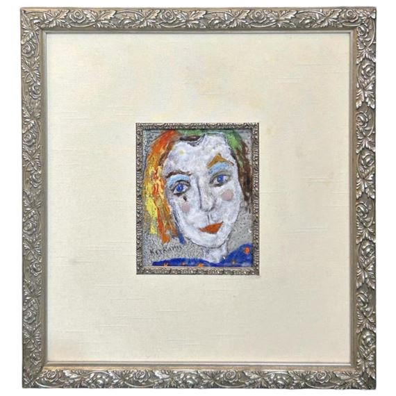 Signed Daphne Keskinis “Michelle" Enamel Painting - Daphne Keskinis