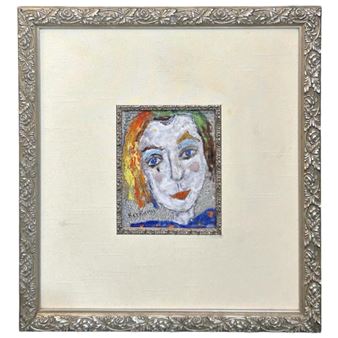 Signed Daphne Keskinis “Michelle" Enamel Painting - Daphne Keskinis