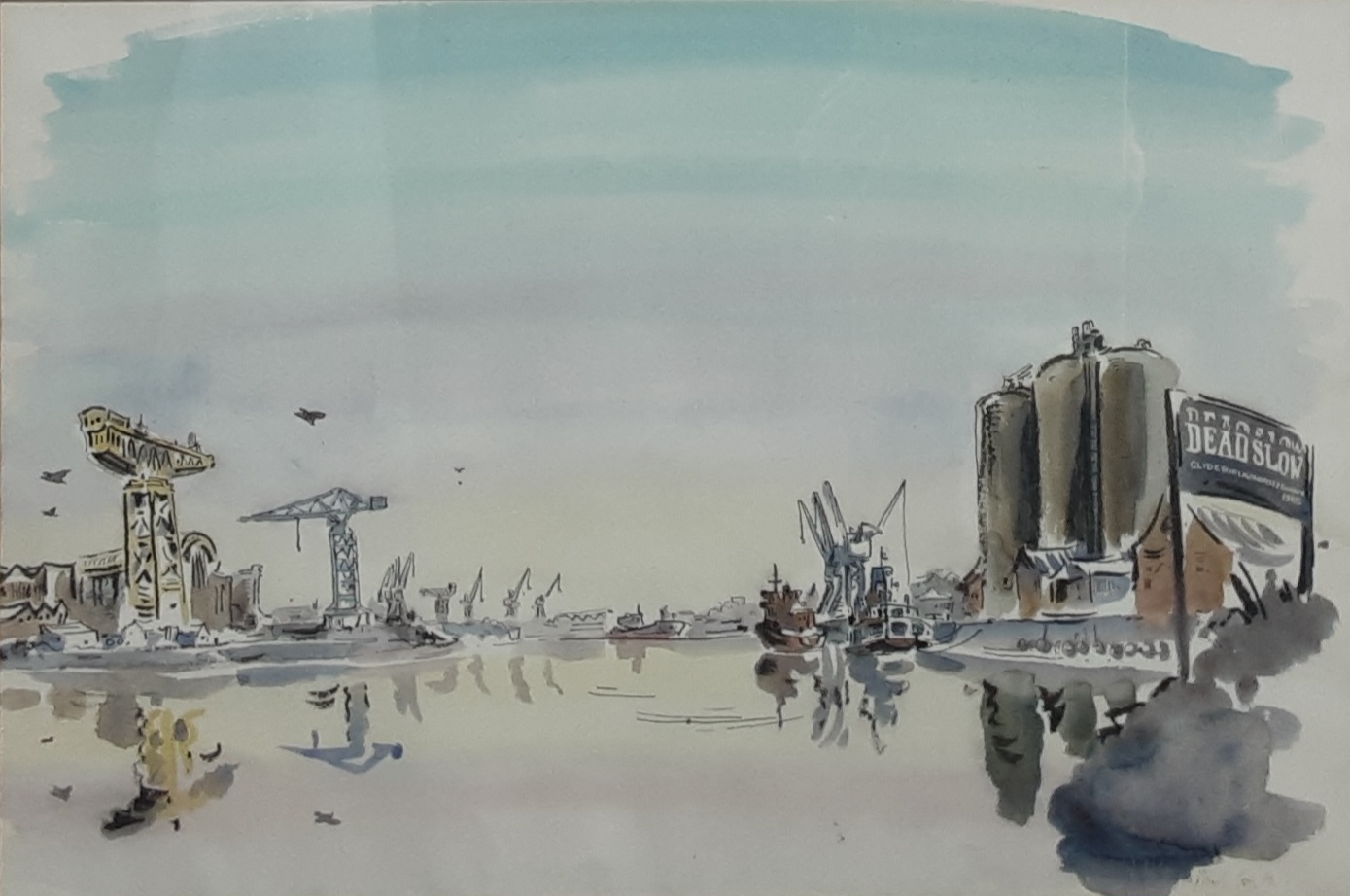 Artwork by Paul Cox, VIEW OF THE CLYDE, GLASGOW, Made of watercolour on paper