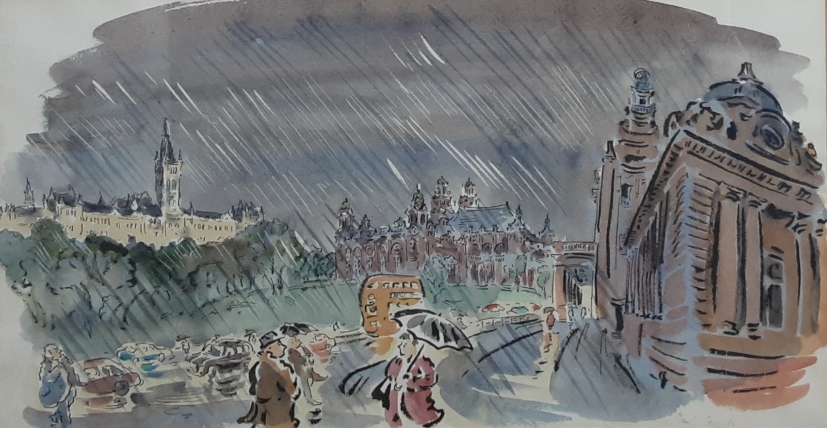 Artwork by Paul Cox, KELVINGROVE ON A RAINY DAY, Made of watercolour on paper