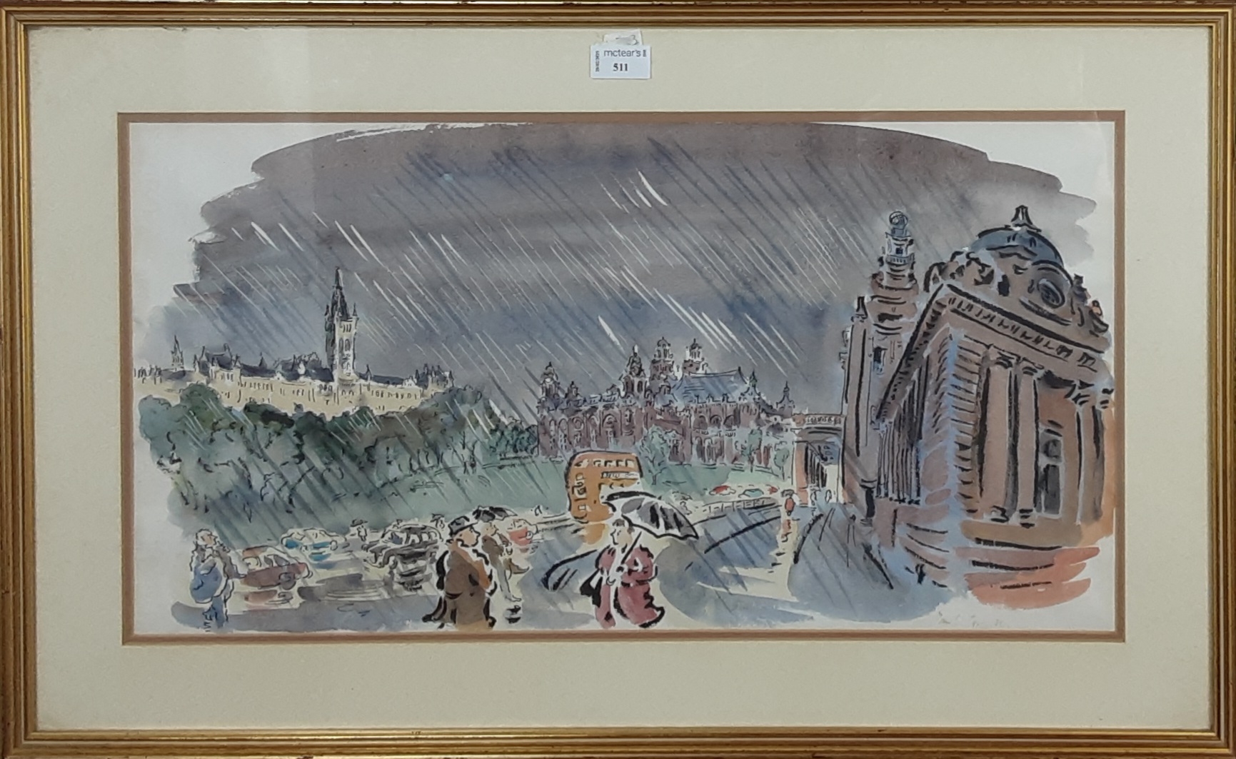 Artwork by Paul Cox, KELVINGROVE ON A RAINY DAY, Made of watercolour on paper