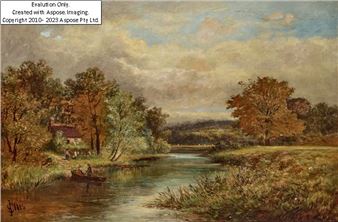 Figures boarding a ferry on the River Severn;  - J. Ellis