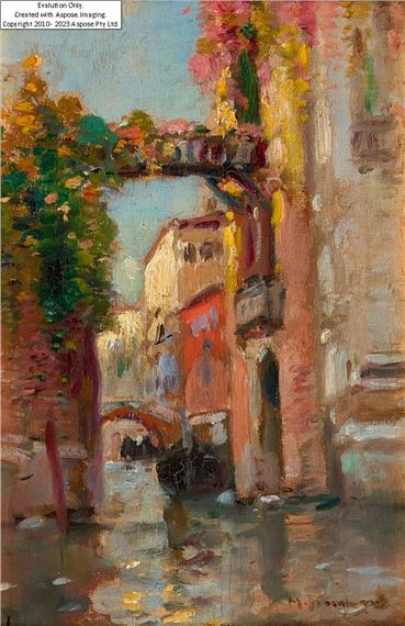 View along a Venetian canal;&#160; by Maurice Bompard, 1908
