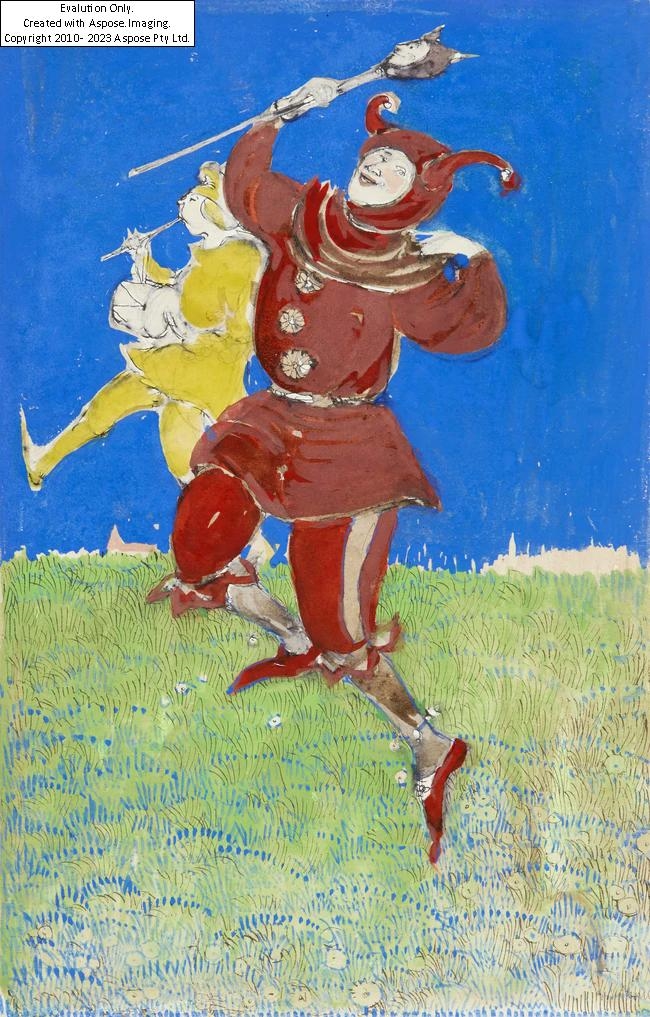 Annie French | Jesters dancing and making music in a field; | MutualArt