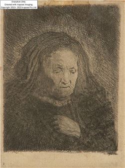 The artist's mother with her hand on her chest; 