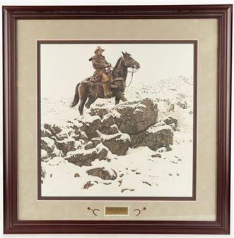 Signed framed James Bama (American Artist 1926-2022) lithographic print entitled “Riding the High Country”. Signed “Bama 91” & numbered 974/1250 - James Bama