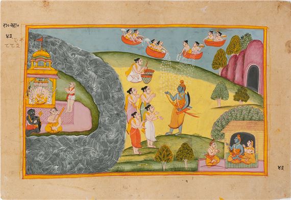 AN ILLUSTRATION FROM A RAMAYANA SERIES ATTRIBUTED TO THE WORKSHOP OF MIRA BAGAS - Rama being Applauded by Gods and Sages by Mira Bagas