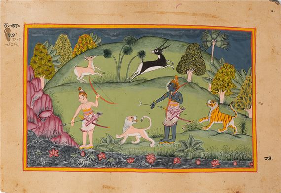 AN ILLUSTRATION FROM A RAMAYANA SERIES ATTRIBUTED TO THE WORKSHOP OF MIRA BAGAS - Rama Lakshmana Ask the Animals and the River about Sita by Mira Bagas