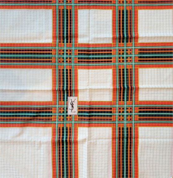 Yves Saint Laurent | featuring a geometric grid pattern in shades of ...