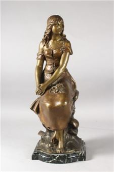 FIGURE OF A YOUNG LADY SITTING ON A ROCK - A. Moreau
