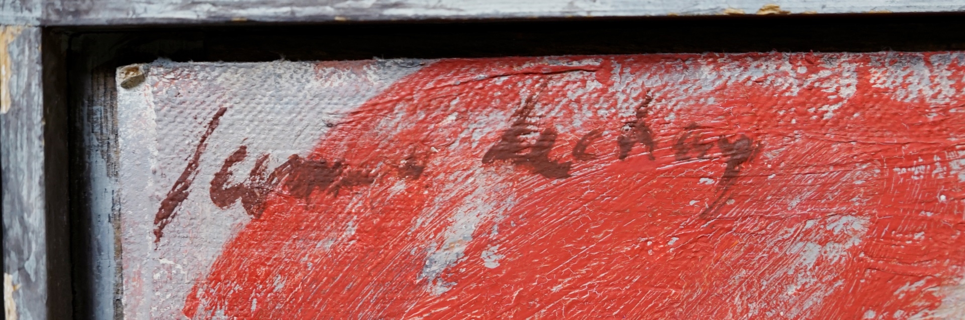 Artwork by James Lechay, Head with Hand and Gray Hair, Made of oil on canvas laid to board