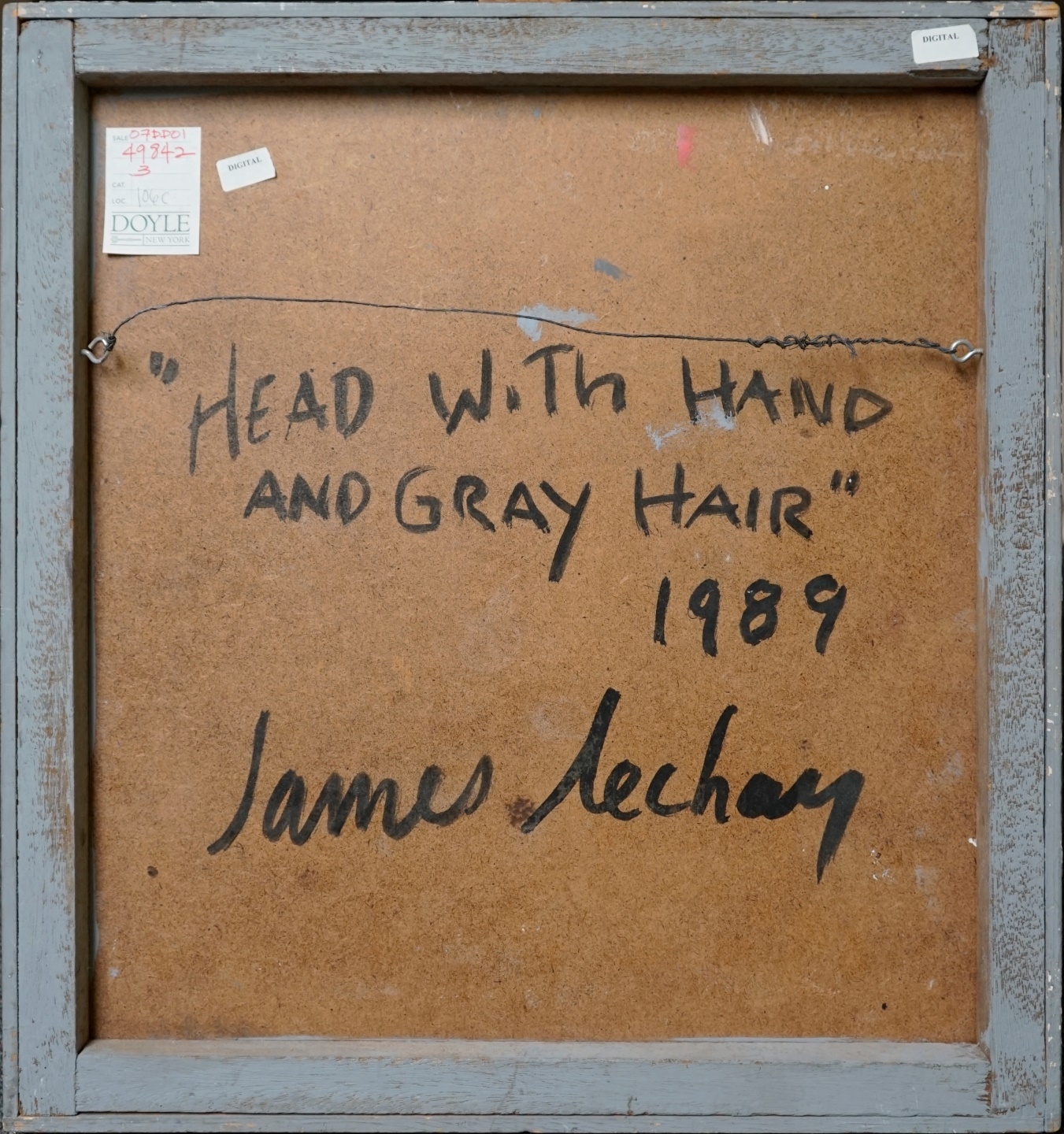 Artwork by James Lechay, Head with Hand and Gray Hair, Made of oil on canvas laid to board
