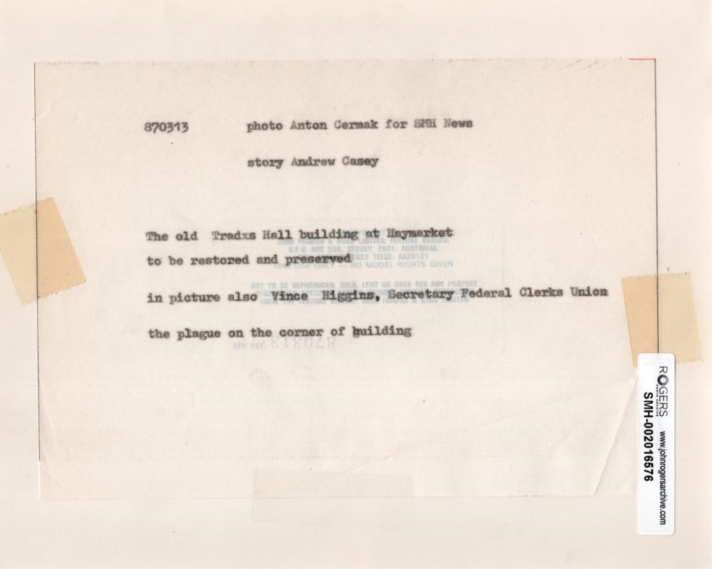 Artwork by Anton Cermak, The old Trades Hall building at Haymarket, 1987, Made of gelatin silver print