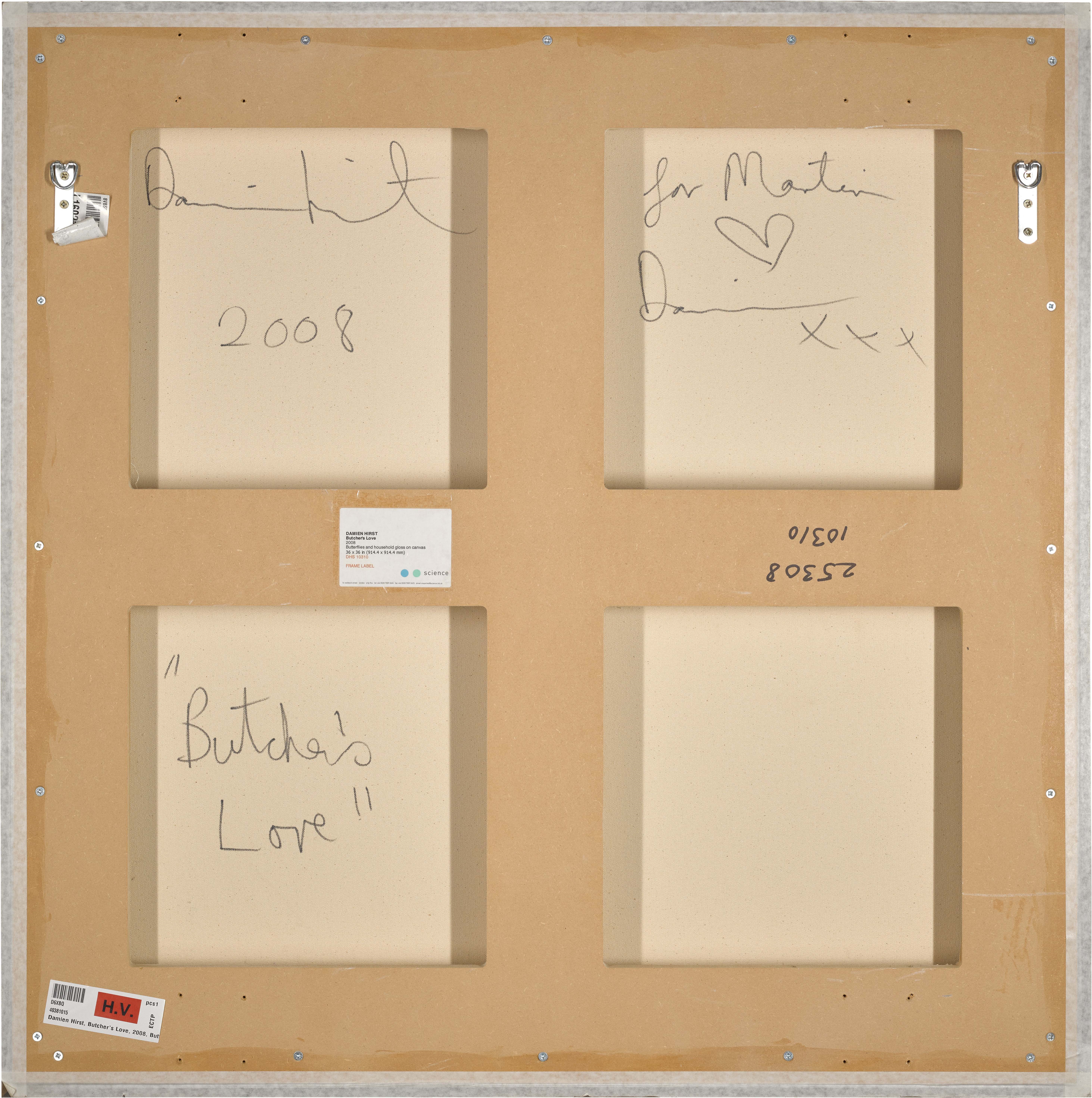 Artwork by Damien Hirst, Butcher's Love, Made of butterflies and household gloss on canvas
