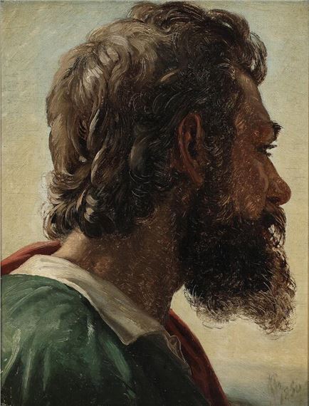 Jørgen Roed | A bearded man with a red cape over his shoulder (1856 ...