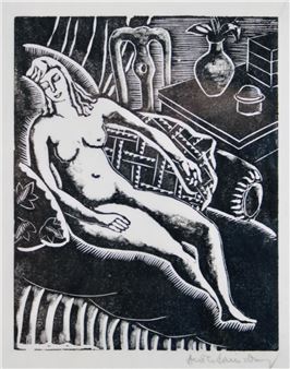 Hester Sainsbury (1890-1967)   Seated Nude  Woodcut  Signed   Framed W31 - Hester Sainsbury