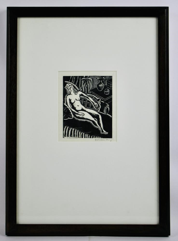 Artwork by Hester Sainsbury, Hester Sainsbury (1890-1967)   Seated Nude  Woodcut  Signed   Framed W31, Made of Wood Engraving